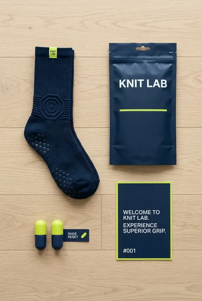 Isi paket: kaos kaki Knit Lab + Knit Lab Shoe Reset (kapsul) + kartu